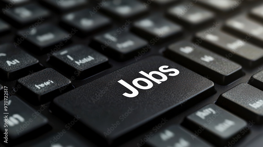 Illuminated Jobs Key on Black Keyboard Illuminated Jobs Key on Black Keyboard