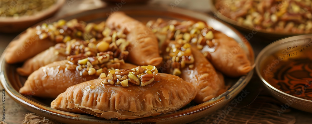 Delicious Pecan and Pistachio Filled Pastries Photo Delicious Pecan and Pistachio Filled Pastries Photo