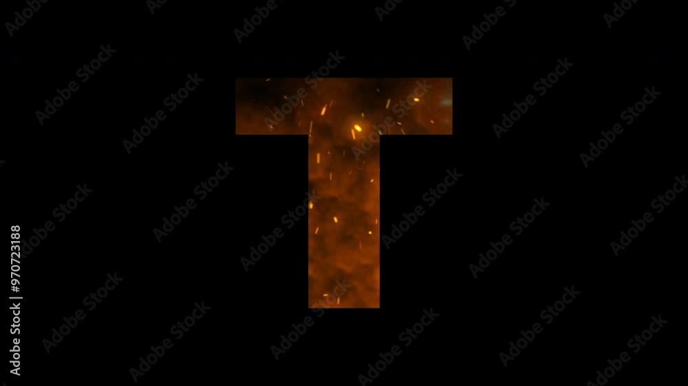 Fiery Sparks letter T. Seamless looping animation on black background Fiery Sparks letter T. Seamless looping animation on black background
