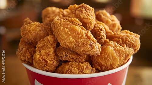 Close-up of Crispy Fried Chicken Nuggets in a Red Paper Cup