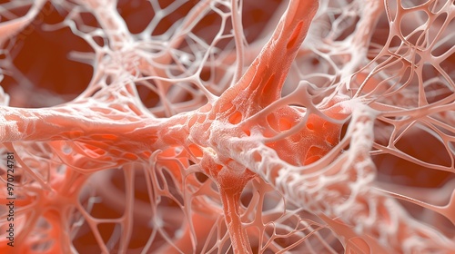 An enlarged view of fibrous ligament tissue, densely packed fibers photo