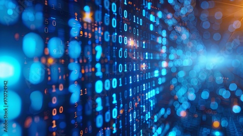 Wallpaper Mural Abstract Digital Binary Code with Blue and Orange Lights Torontodigital.ca