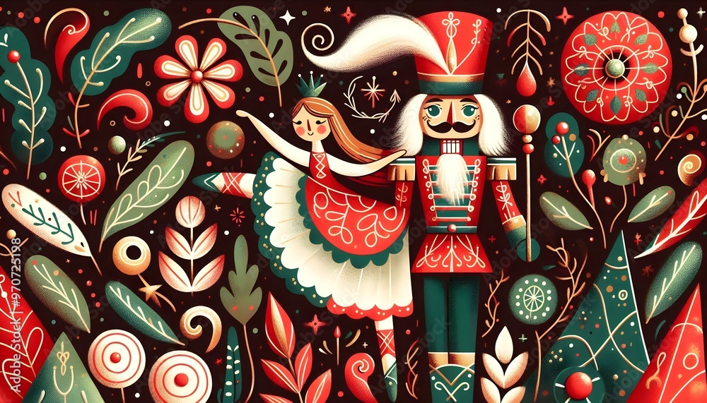 Obraz premium Nutcracker Festivo: Magia Navideña Ilustrada