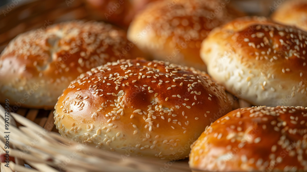 Golden Brown Sesame Seed Hamburger Buns Photo Golden Brown Sesame Seed Hamburger Buns Photo