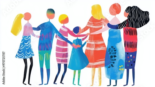 Joyful family gathering: vibrant illustration for spring-themed designs