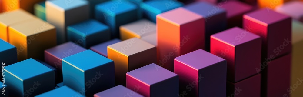 Abstract background with colorful cubes in a 3D composition. Abstract background with colorful cubes in a 3D composition.