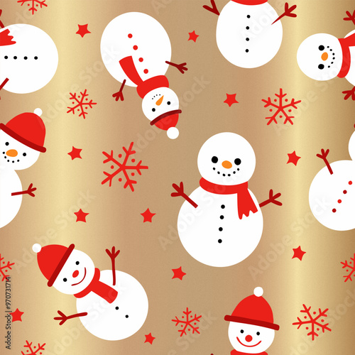 Cute Snowmen Seamless Pattern Vector. Cartoon Christmas seamless snowman, winter holiday season patterned for textile, wallpaper or print design. 
