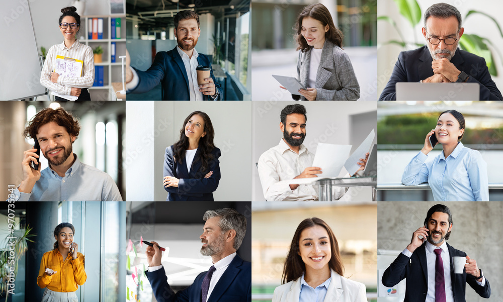 A diverse group of professionals is captured in a modern office environment, engaging in various work activities such as video calls, meetings, and brainstorming sessions. A diverse group of professionals is captured in a modern office environment, engaging in various work activities such as video calls, meetings, and brainstorming sessions.