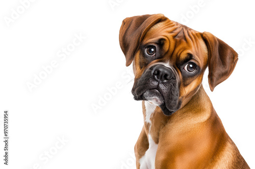 Adorable boxer dog with expressive eyes and a playful demeanor, perfect for pet lovers and animal enthusiasts.