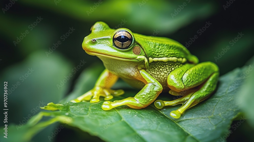 A close-up of a vibrant green frog sitting on a bright green leaf, symbolizing nature and wildlife. A close-up of a vibrant green frog sitting on a bright green leaf, symbolizing nature and wildlife.