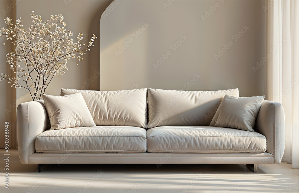 Modern bright interiors 3D rendering illustration with white leather sofa. Modern bright interiors 3D rendering illustration with white leather sofa.