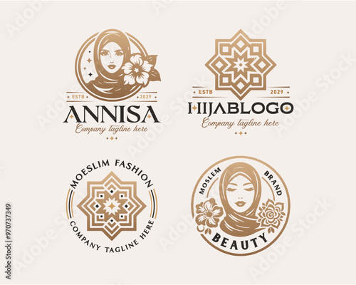 Beauty elegant hijab arabic woman logo design for business company