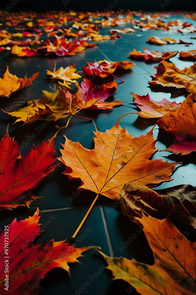 Fototapeta premium Autumn leaves on dark background