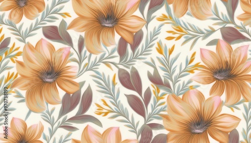 Wallpaper Mural Seamless pattern with flowers. Delicate background for printing on fabric, wallpaper. Generated image Torontodigital.ca