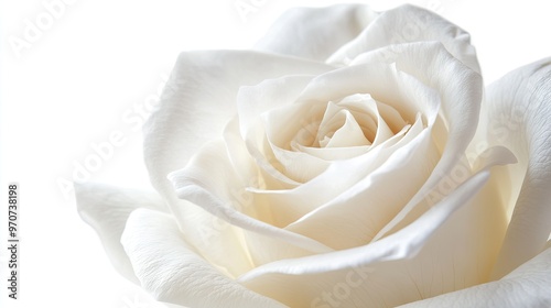 A close-up of an elegant white rose in bloom, isolated on a white background for a simple, timeless look. photo