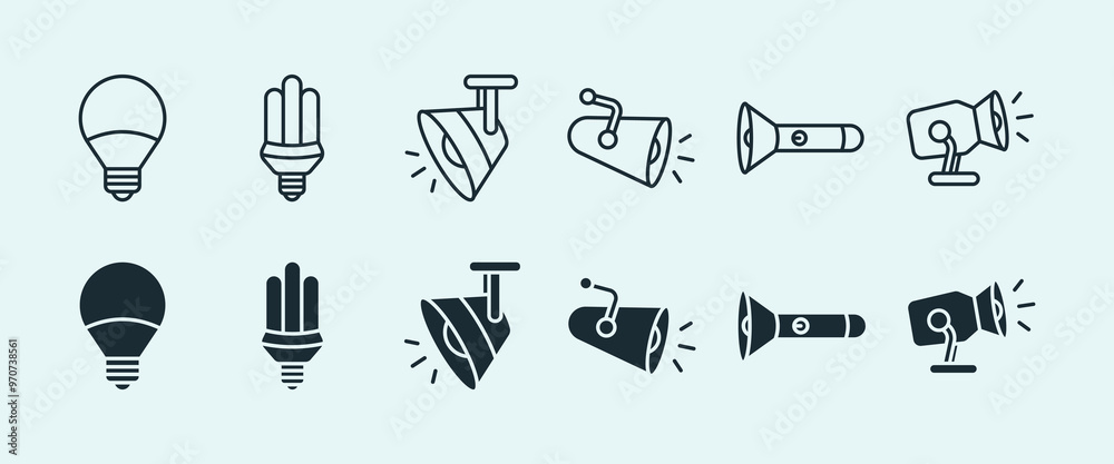 Fototapeta premium Various designs simple field and line stroke electric light or bulb icon set