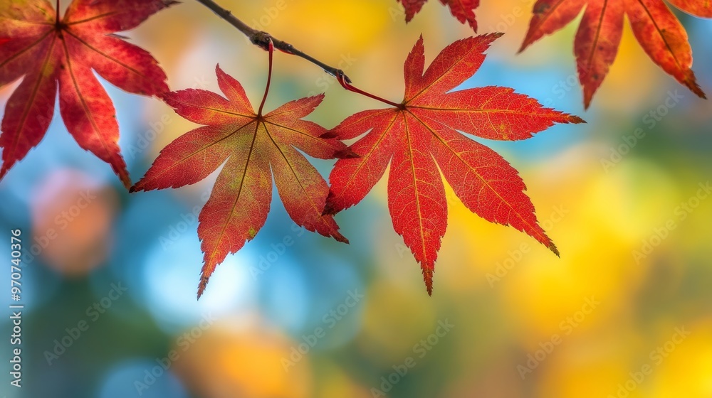 Maple leaves on branch. Colorful autumn maple leaves on a tree branch background. Fall background. Beautiful nature scene Maple leaves on branch. Colorful autumn maple leaves on a tree branch background. Fall background. Beautiful nature scene
