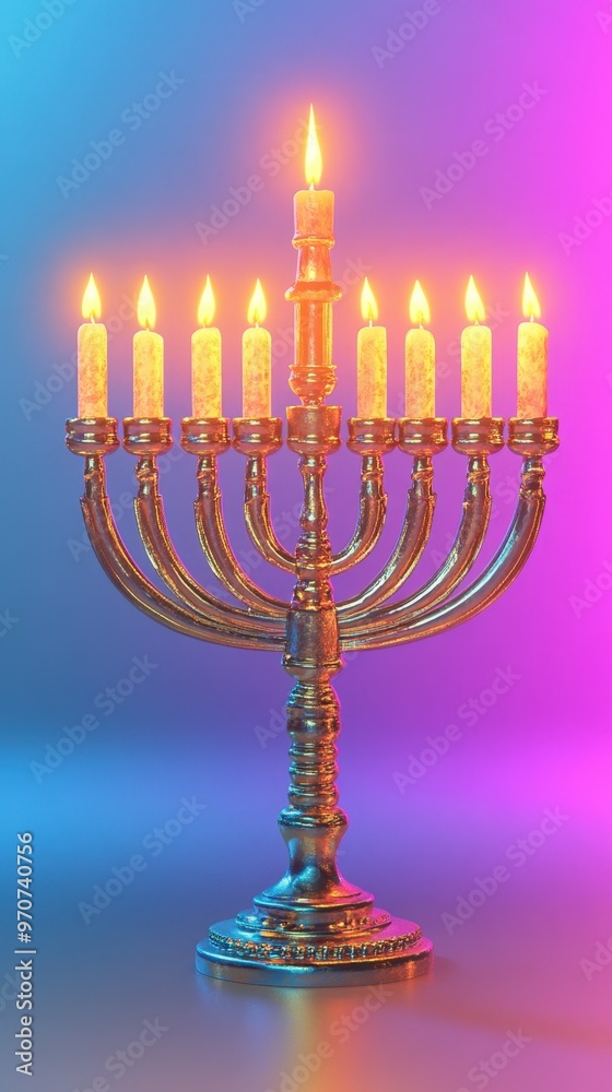 Bright 3D menorah with candles, glowing festival of lights, minimal Blender style, isolated soft background, Bright 3D menorah with candles, glowing festival of lights, minimal Blender style, isolated soft background,