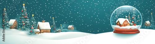 Wallpaper Mural Snow globe with Christmas tree and village, cheerful winter scene, flat design illustration Torontodigital.ca