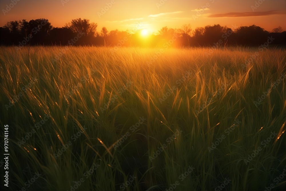 Field of Grass at Sunset – Serene Nature Landscape Background Field of Grass at Sunset – Serene Nature Landscape Background