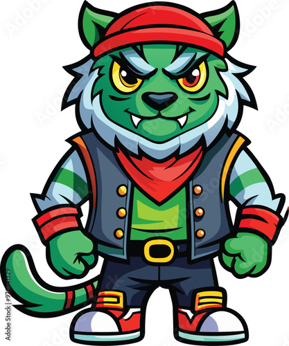 Angry Pirate Tiger Sticker - Pop Art Steampunk Style. Generated With AI