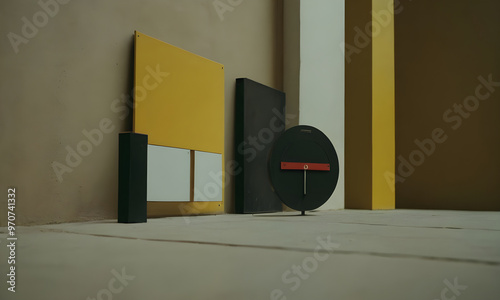 Minimalist interior design with geometric shapes creating modern ambiance