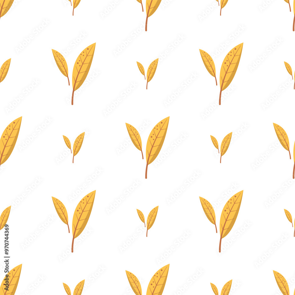 Abstract seamless pattern with yellow autumn leaves. Flat vector repeating illustration isolated on white background Abstract seamless pattern with yellow autumn leaves. Flat vector repeating illustration isolated on white background