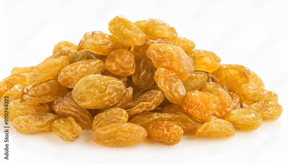 Heap of golden raisins isolated on white background with clipping path. ai generated Heap of golden raisins isolated on white background with clipping path. ai generated