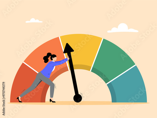 Businesswoman pushes performance metrics to develop his skills further