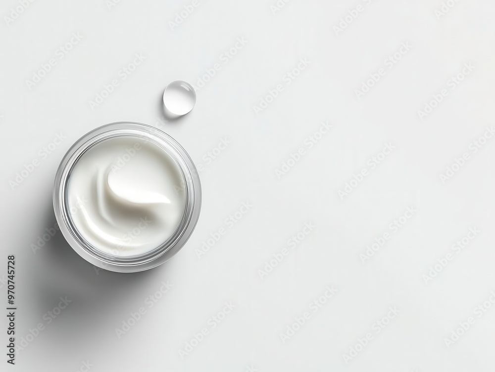 Cosmetic cream jar on a white background with subtle shadows, flatlay, minimalist aesthetic, neutral tones, top view Cosmetic cream jar on a white background with subtle shadows, flatlay, minimalist aesthetic, neutral tones, top view