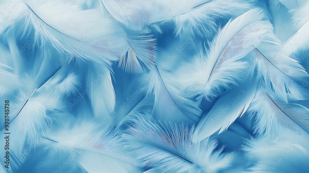 Fototapeta premium background of delicate blue color feathers arranged in a minimalist style