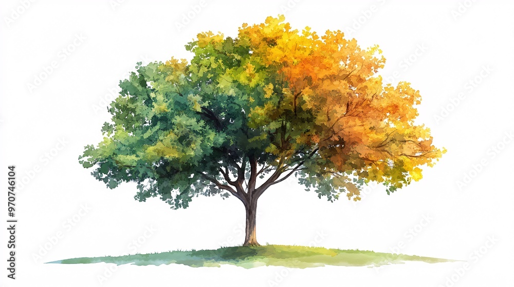 Fototapeta premium 2. Vector watercolor of tree side view isolated on white background for landscape and architecture drawing, elements for environment and garden, painting botanical for section. Vibrant tree with