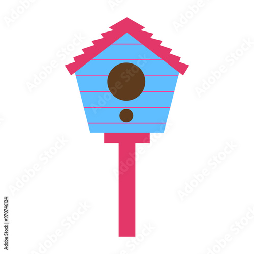 Bird house, digital art illustration.