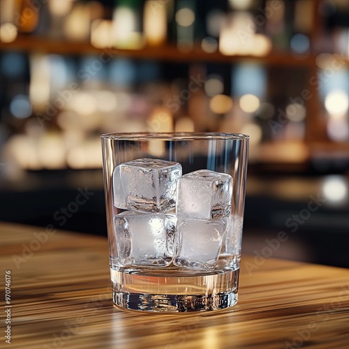 Wallpaper Mural Ice cubes in an empty glass on a wooden bar counter Torontodigital.ca