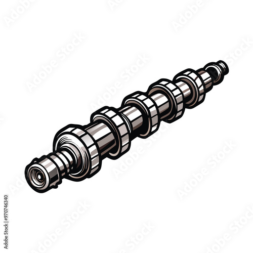 A detailed illustration of a camshaft with multiple lobes. photo