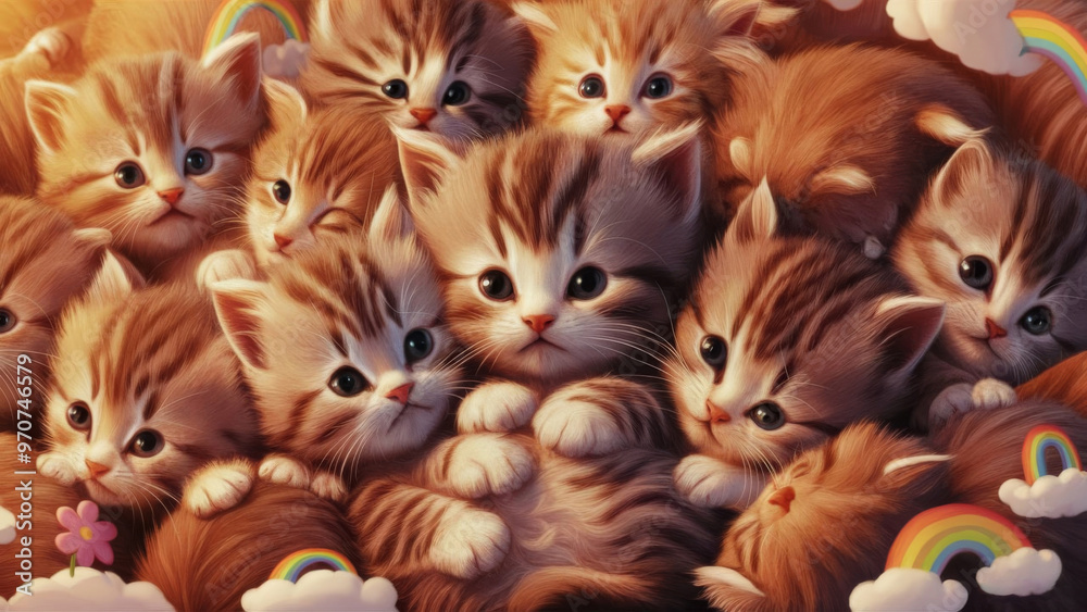 Fototapeta premium Background with baby cats. Wallpaper kitten cute.