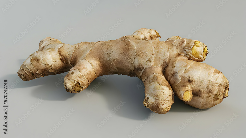 Realistic Ginger Root Photo on Gray Background Realistic Ginger Root Photo on Gray Background