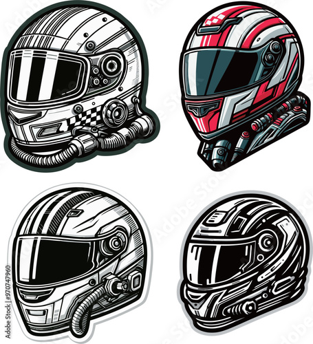 Helmet race black white vector