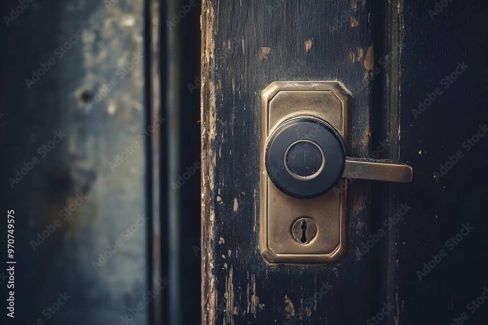 A door knob is shown in a black and white photo A door knob is shown in a black and white photo