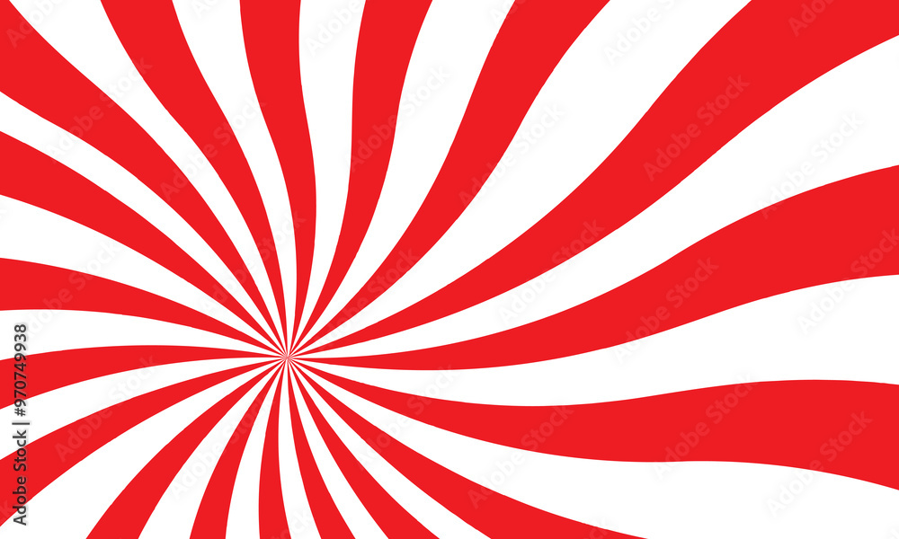 Fototapeta premium Red sun with wavy rays background. Poster with sunburst, sunrise or sunset in trendy 60 s 70s 80s groovy style. Preppy summer theme background. Vector illustration. EPS 10/AI