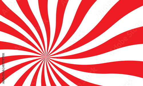Red sun with wavy rays background. Poster with sunburst, sunrise or sunset in trendy 60 s 70s 80s groovy style. Preppy summer theme background. Vector illustration. EPS 10/AI