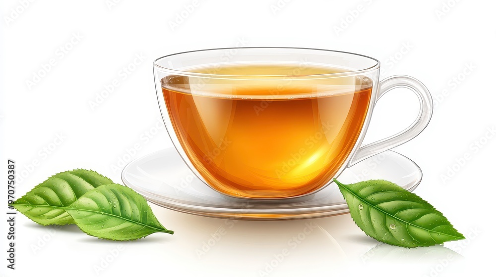 Tea clipart, element, 3D illustration, realistic, isolated on white background Tea clipart, element, 3D illustration, realistic, isolated on white background