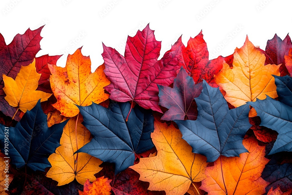 Colorful autumn leaves displayed in various shades on a white background