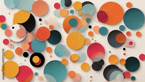 Create an abstract background with overlapping colorful circles, triangles, and squares.