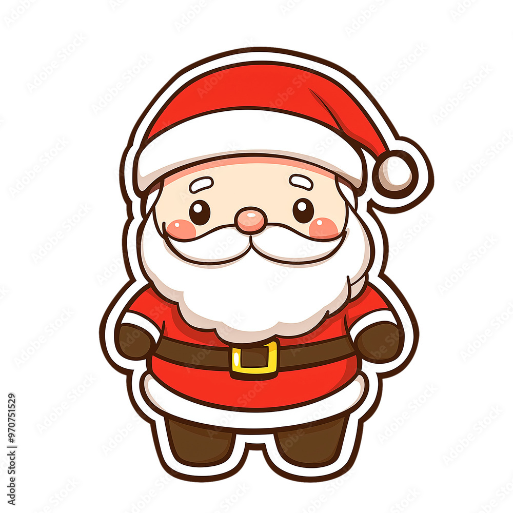 Little cute cartoon Santa Claus isolated on transparent background. Minimalistic sticker with white outline. Little cute cartoon Santa Claus isolated on transparent background. Minimalistic sticker with white outline.