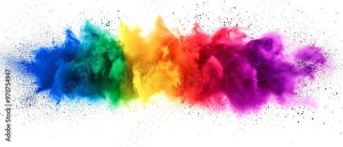 colorful rainbow holi paint color powder explosion isolated white wide panorama background