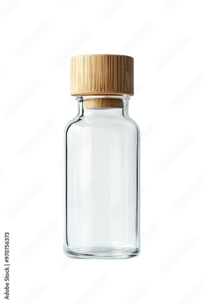 Empty glass bottle with bamboo lid Empty glass bottle with bamboo lid