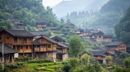 Village in Wangxian Valley in Shangrao Jiangxi China photo