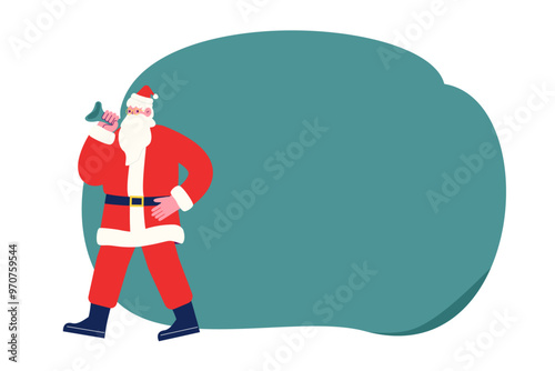 大きな袋をかついでクリスマスプレゼントを持って来たサンタクロース。漫画のキャラクターベクターイラスト