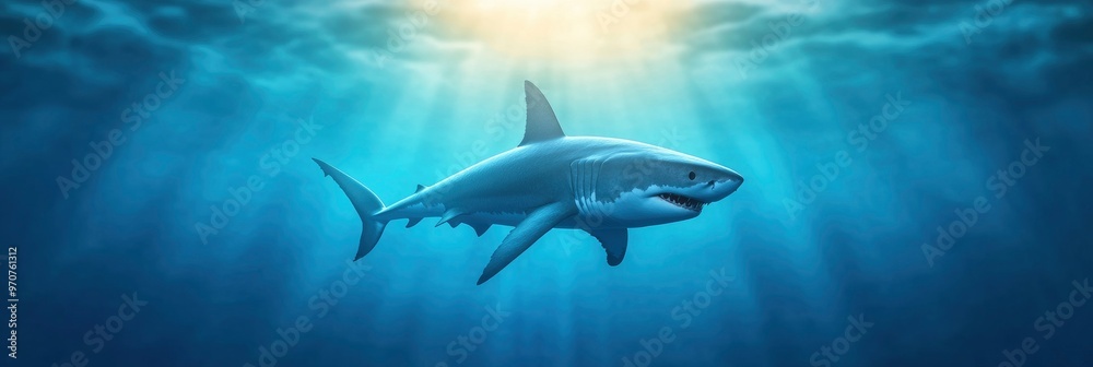 Obraz premium animation showing a shark fin swimming quickly near the water's surface.